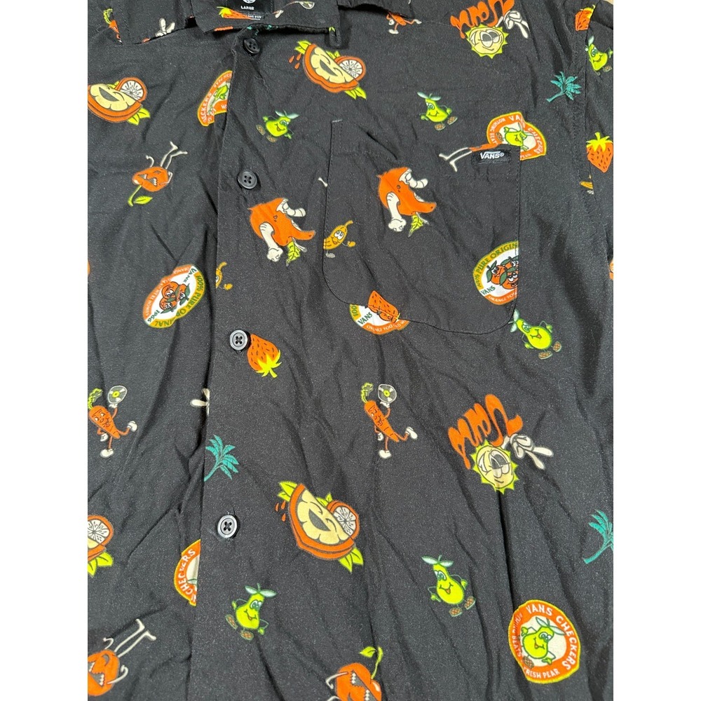 Vans Camp Shirt‎ Mens Large Black Cotton All Over Print Classic Fit Button Up - Picture 2 of 5